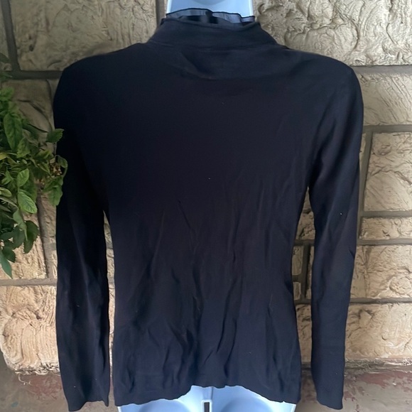 AK Anne Klein black cardigan mesh coller Button up Size Small - Picture 6 of 6